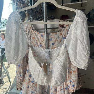Atelier Handmade Sweetheart Neck Short Puff Sleeve Cropped Top White Medium